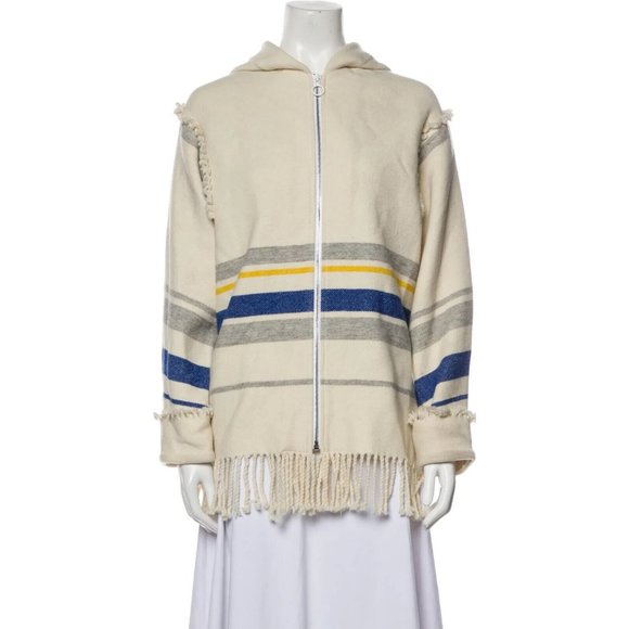 SANDRO Zip up hoodie Fringed Jacket Coat Boho Gypsy Womens Eu 36 Us 4 - Picture 1 of 9